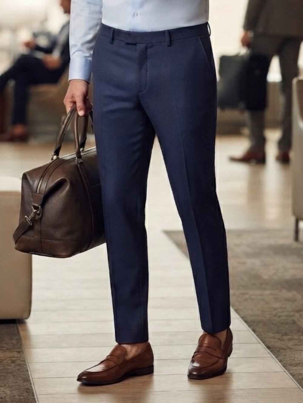 NWT Hugo Boss Lenon1 100% Virgin Wool Dark Blue Textured Pattern Dress Pants 42R